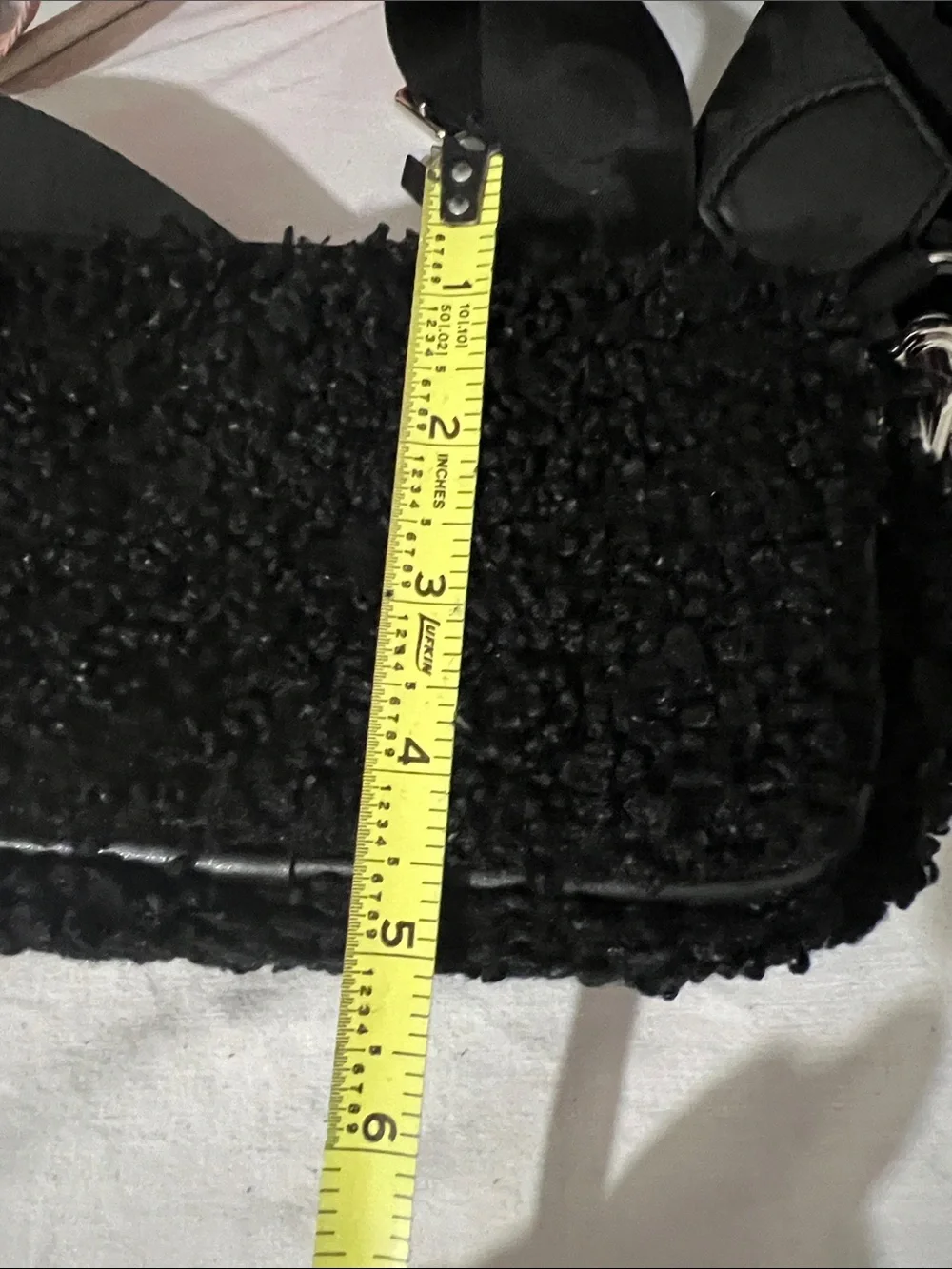 Black Shearling Crossbody Bag with Wide Logo Strap